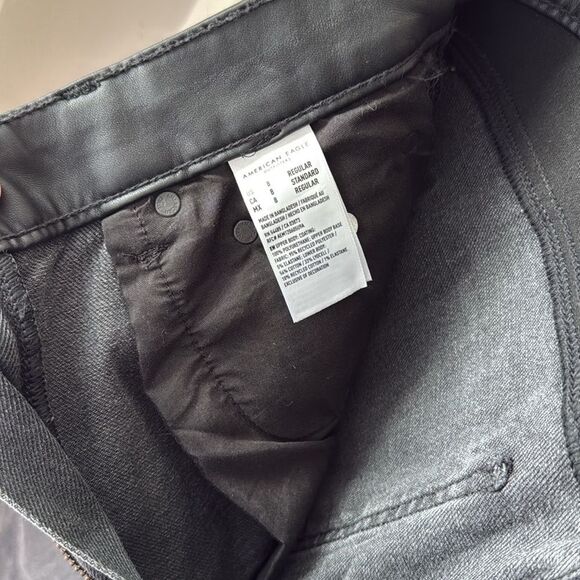 AMERICAN EAGLE BLACK STRETCH SUPER HIGH-WAIST VEGAN LEATHER ANKLE STRAIGHT JEAN - Picture 10 of 10